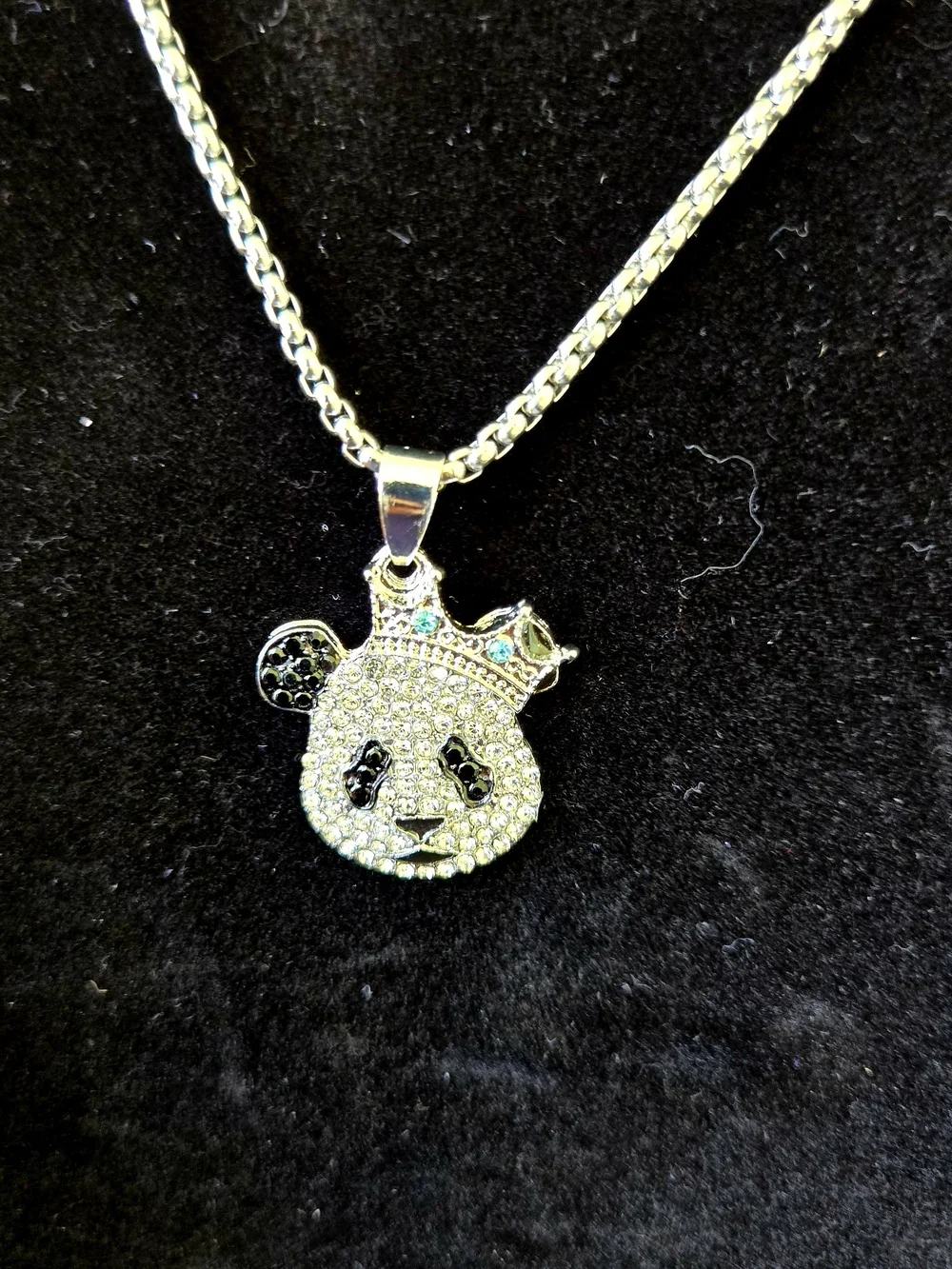 Panda Crown Crystal Pendant Necklace - Silver